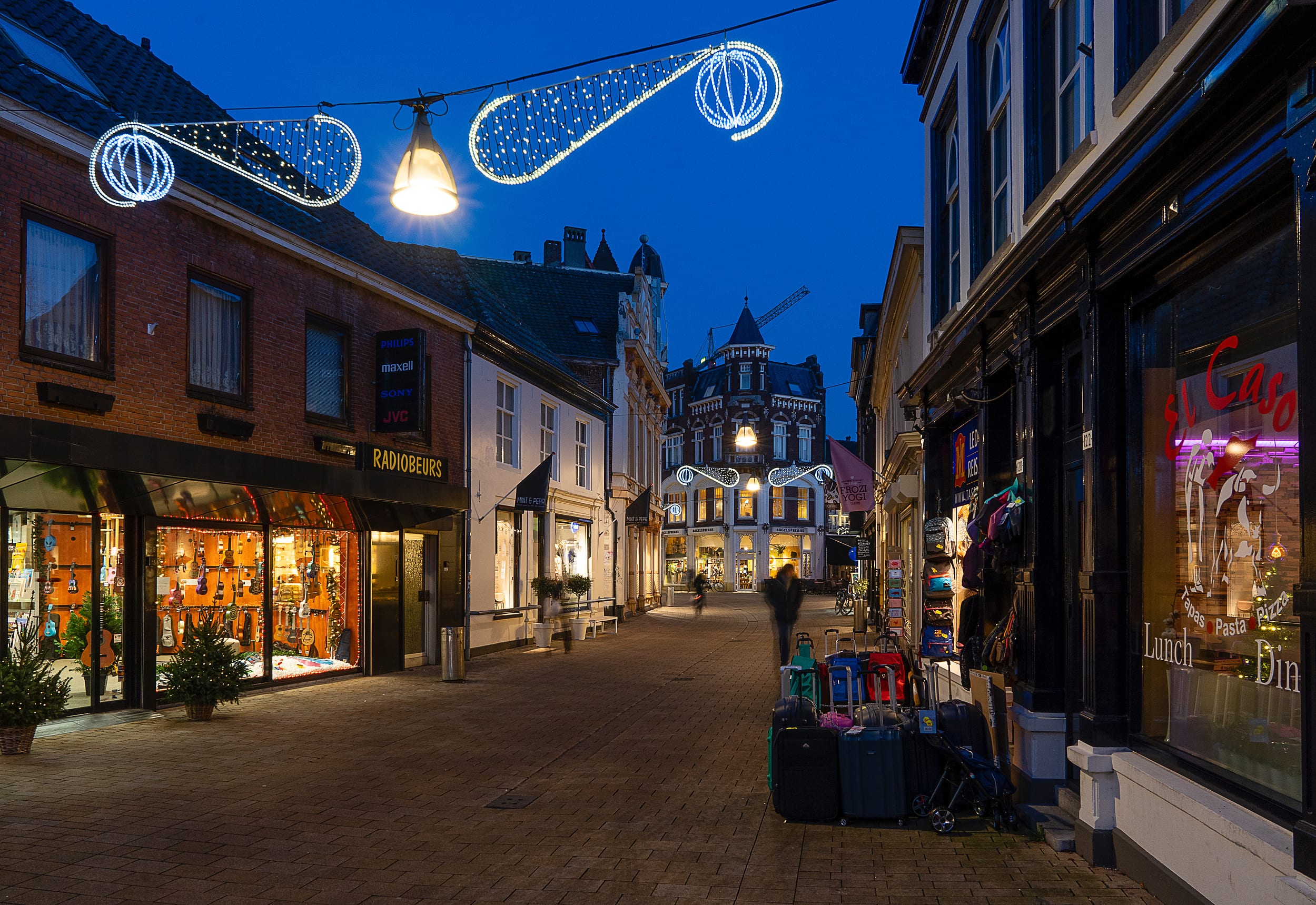 Architectural scene in Tilburg after sunset